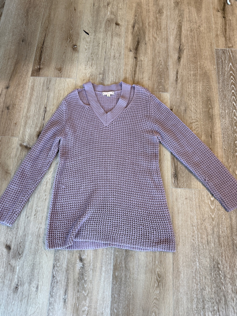 It's Our Time Lavender Scoop V-Neck Waffle Knit Sweater